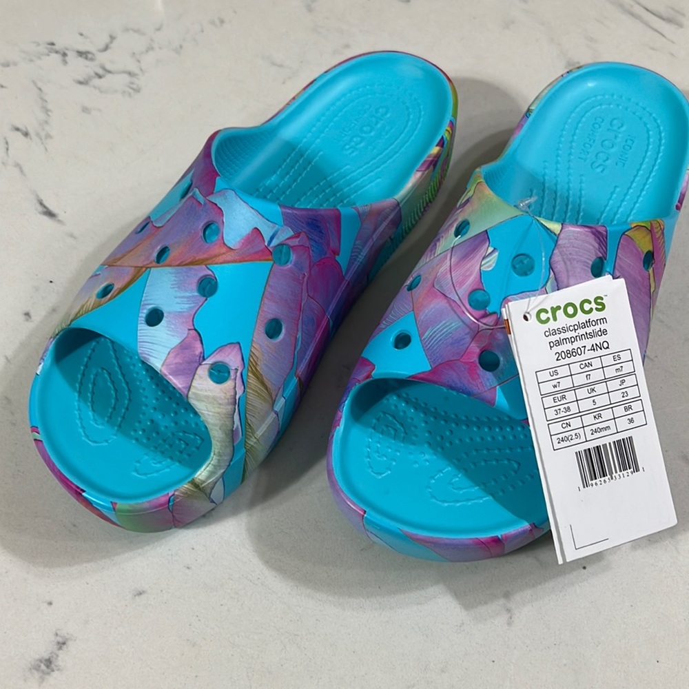Crocs Classic Platform Palm Print Slide